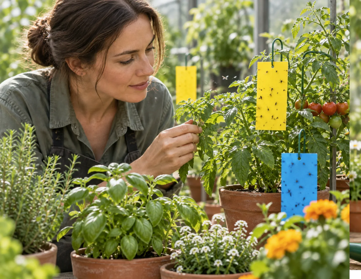 Trampas cromáticas utilizadas para detectar y vigilar insectos en plantas