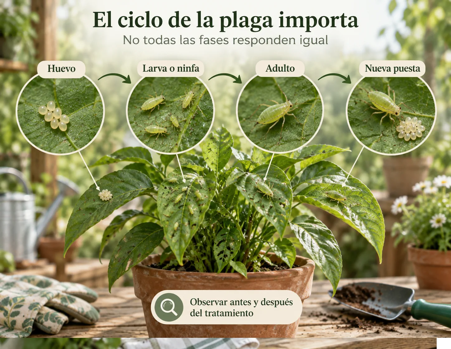 Esquema comparativo del funcionamiento de un insecticida de contacto y uno sistémico