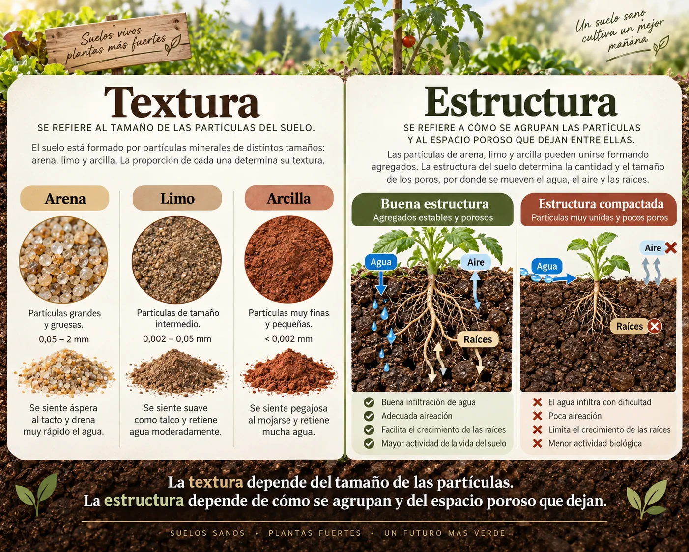 Comparación entre textura del suelo y estructura en agregados con poros para agua y aire